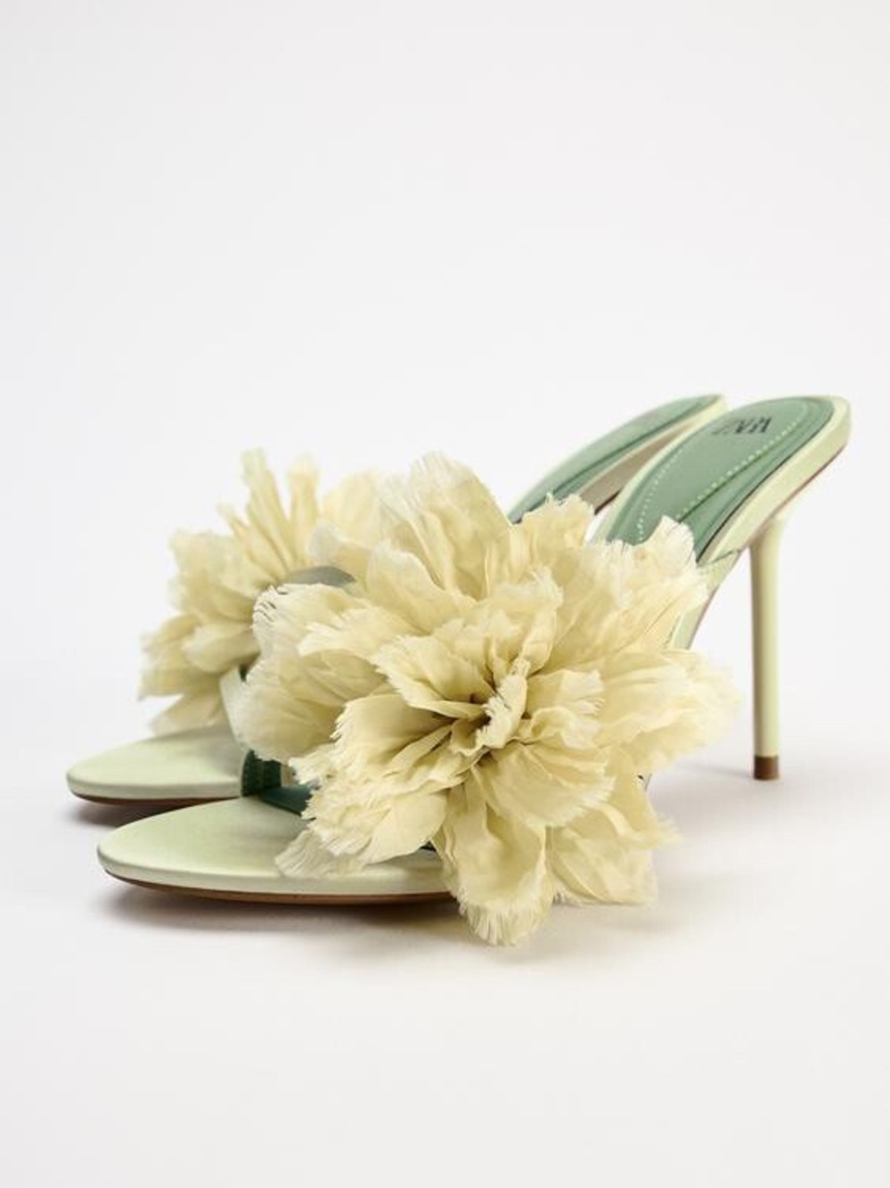 Zara NWT Green Large Flower Stiletto Heel Sandals Size 40/ US 9